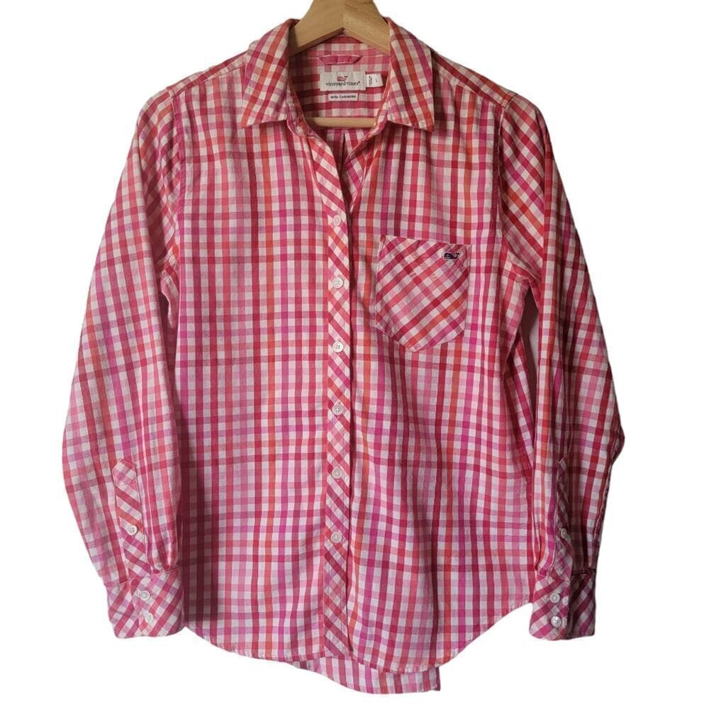 Cashmere & Cotton Vineyard Vines Candy Cane Gingham Button Down Checkered Shirt